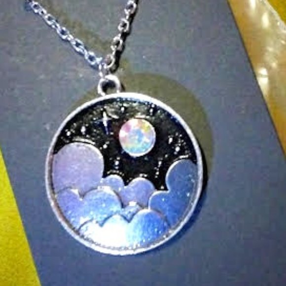 Other - NEW! Unique Crystal Moon & Silver Clouds Round Pendant & Necklace - GIFT SPACE